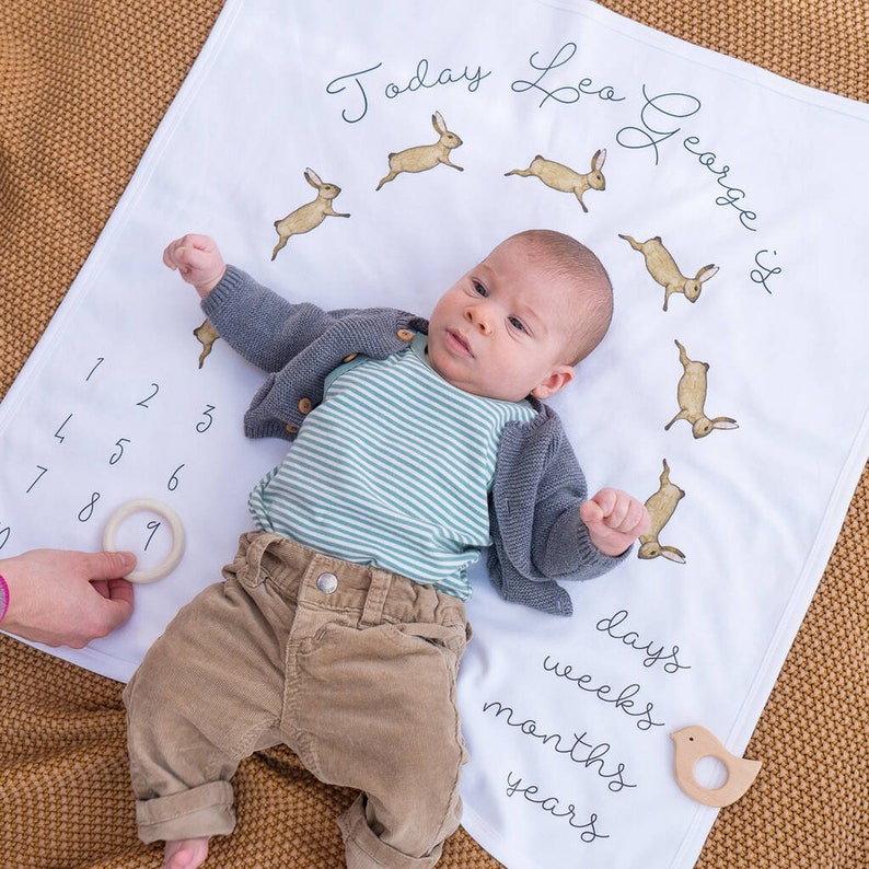 Bunny Baby Blanket Baby Age Blanket Baby Milestone Blanket Etsy