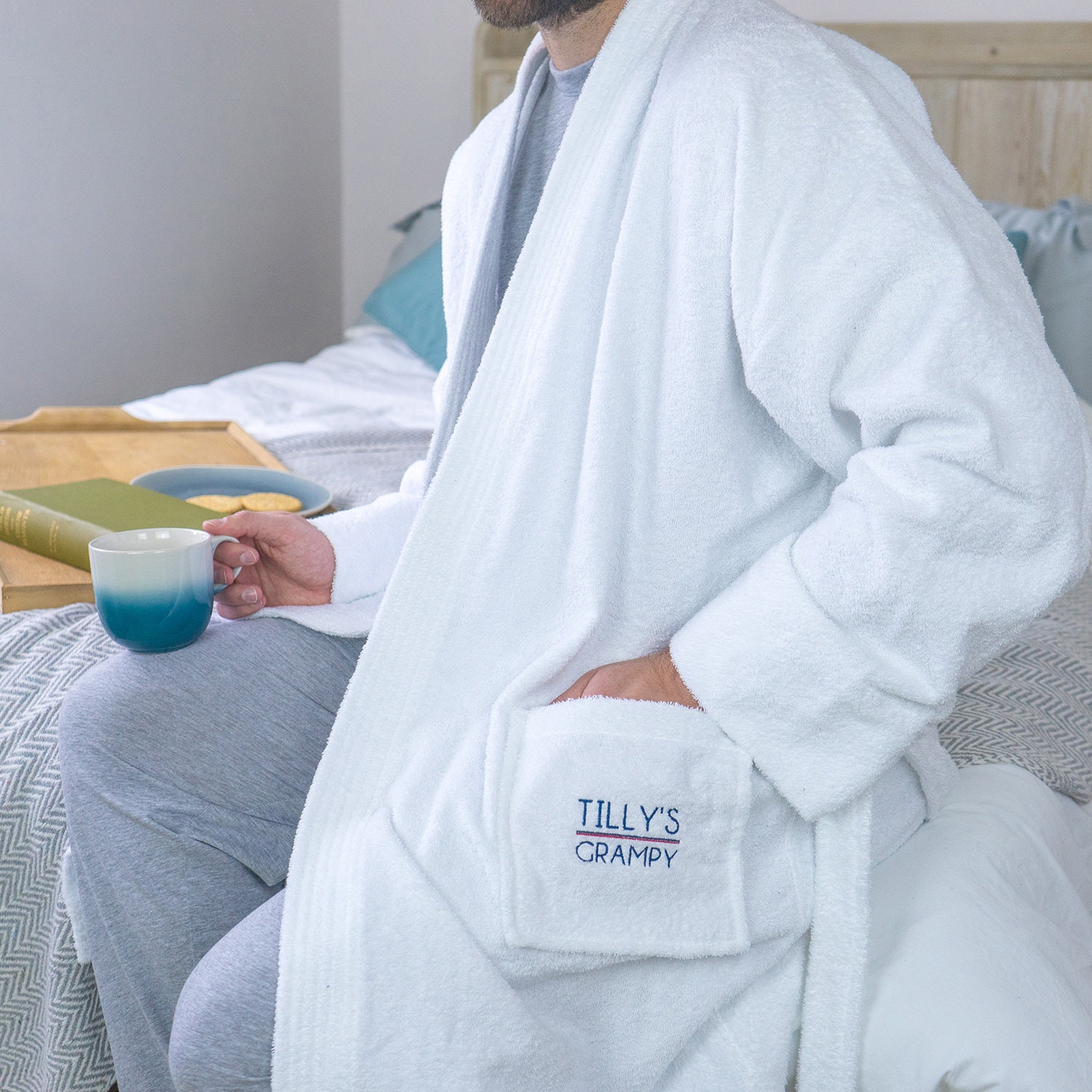 Image of Men's Robe- Towelling Robe - Dressing Gown- Embroidered Pocket Personalised Gown