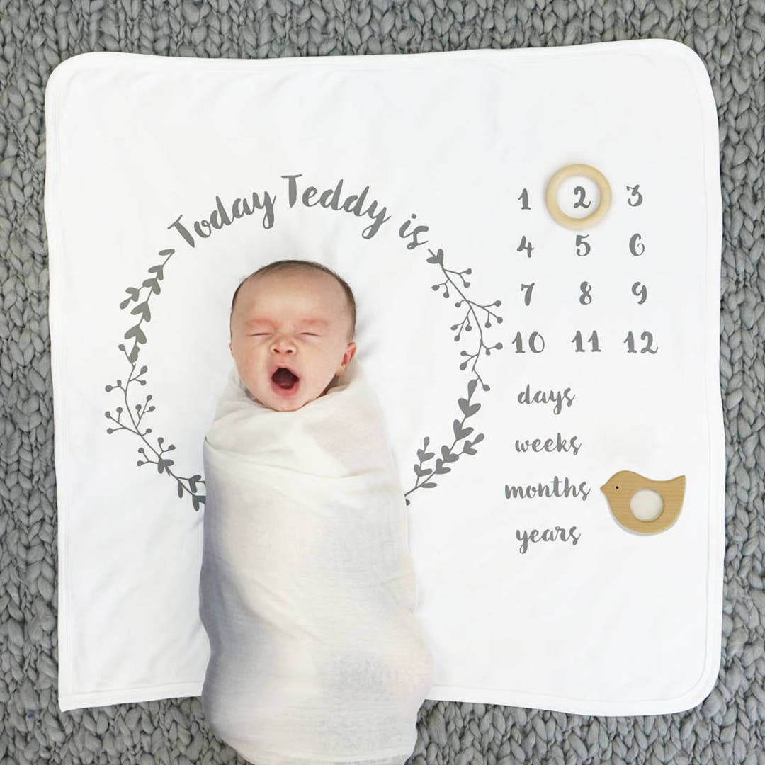 New Baby Blanket Baby Age Blanket New Baby Gift Botanical Print Baby Blanket Etsy Canada