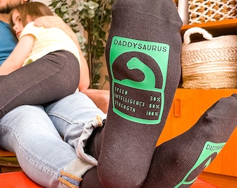 Personalised Daddy Dinosaur Socks - Funny Dad Gifts - Father's Day Socks - Personalized Dinosaur Socks - Dad Rating - Dinosaur Gifts