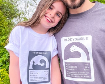 Daddy Dinosaur T Shirt Set - Dad And Child Matching Tops - Father's Day T Shirts - Personalised Dinosaur Gifts - Father's Day Gift