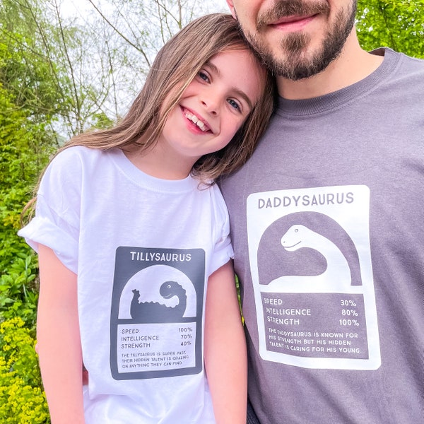 Daddy Dinosaur T Shirt Set - Papa et Enfant Tops assortis - T Shirts de fête des pères - Cadeaux personnalisés de dinosaure - Cadeaux de fête des pères