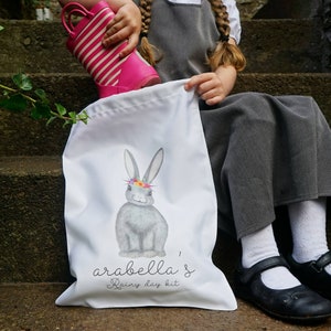 Sac de natation pour enfants - Sac de bottes pour enfants - Jour de pluie - Sac de jour de pluie - Kit de jour de pluie - Sac de natation - Sac imperméable - Couronne de fleur de lapin