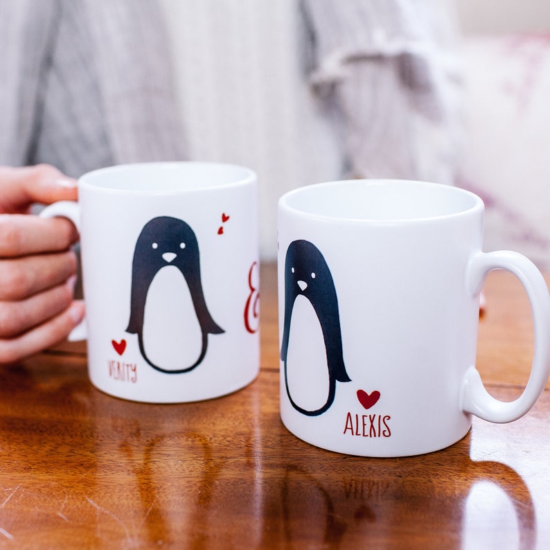 Penguin Mug Penguin Valentines Penguin Couple Valentines Mug Personalised Valentines Mug Valentines Mug Gift Penguin Gift image 1