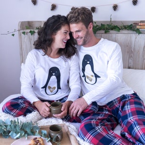 Penguin Pyjamas Penguin Couple Pyjamas Valentines Pyjamas Penguin Pajamas Matching Pyjamas image 1