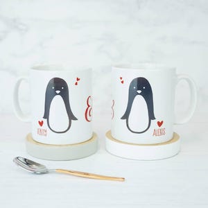 Penguin Mug Penguin Valentines Penguin Couple Valentines Mug Personalised Valentines Mug Valentines Mug Gift Penguin Gift image 3