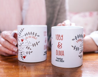 Personalised Valentine Mug - Botanical Mug - Botanical Design - Botanical Valentine Mug - Our Love Mug - Our Love Grows Stronger Mug