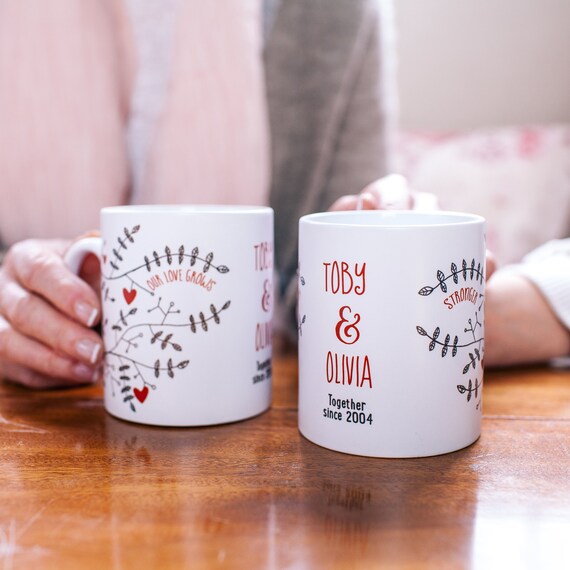 Personalised Valentine Mug - Botanical Mug - Botanical Design - Botanical Valentine Mug - Our Love Mug - Our Love Grows Stronger Mug