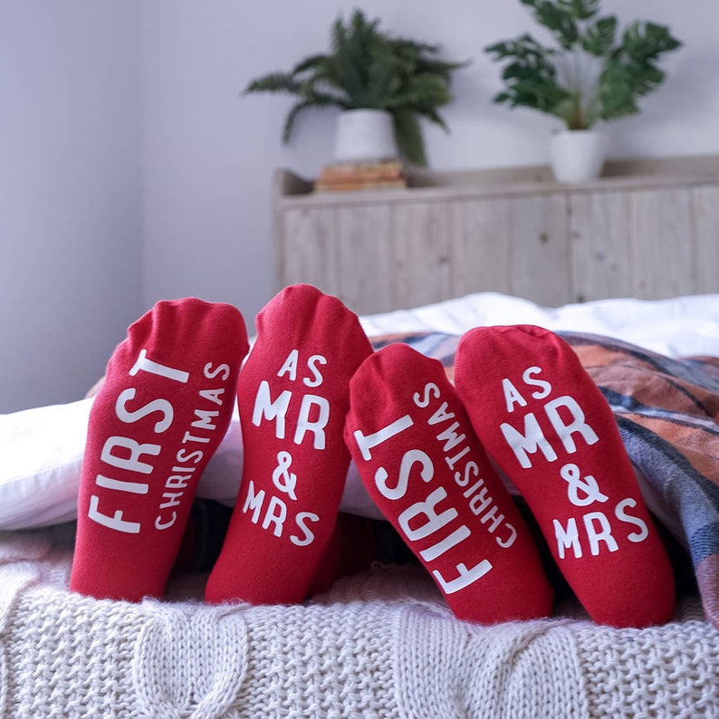 First Christmas as Mr and Mrs 1st Christmas as Mr and Mrs Socks Couples Gift Couples Christmas Gift Couples Socks 1st Christmas Socks image 2