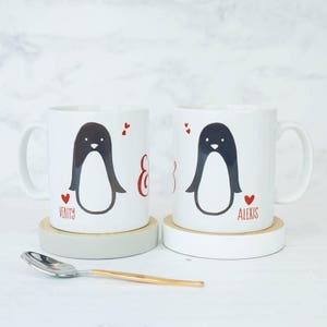 Penguin Mug Penguin Valentines Penguin Couple Valentines Mug Personalised Valentines Mug Valentines Mug Gift Penguin Gift image 2