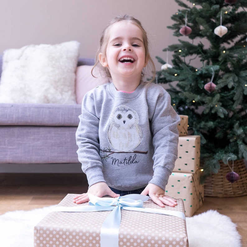 Kids Owl Jumper Kids Christmas Jumper Owl Sweater Personalised Kids Jumper Personalised Christmas Jumper Owl Clothing Owl Jumper image 2