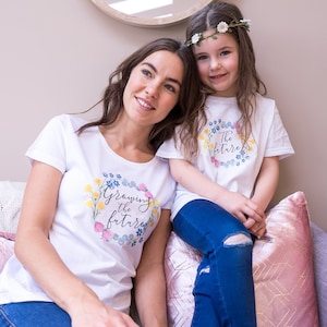 Mum and Baby Matching - New Mum Gift - Watercolour Flowers T-shirt - The Future Baby T-shirt Set - Growing the Future Set
