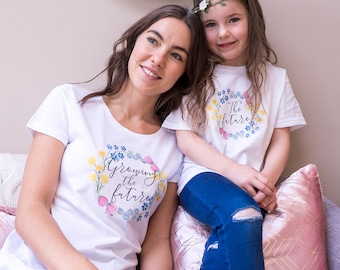 Mum and Baby Matching - New Mum Gift - Watercolour Flowers T-shirt - The Future Baby T-shirt Set - Growing the Future Set