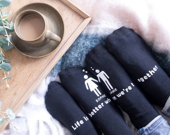 Chaussettes pour couples - Sienne et la sienne - Chaussettes personnalisées - Cadeaux de la Saint-Valentin - Mieux ensemble - Cadeaux pour couples - Chaussettes pour hommes - Chaussettes pour femmes