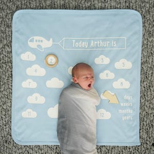 Baby Age Blanket Set New Baby Photo Prop Baby Photo Prop New Baby Blanket New Baby Gift Little Aeroplane Baby Blanket Set image 2
