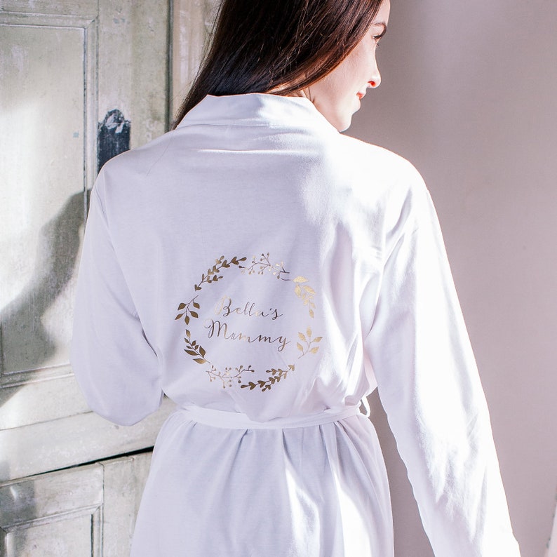 Personalised Robe Personalised Dressing Gown Personalised Kimono Mummy and Me robe Botanical Print Robe New Mum Gift image 1