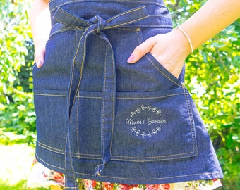 Personalisierte Taille Schürze - Bestickte Denim Schürze - Gartenschürze - Geschenk für Großeltern - Bastelschürze - Geschenke für Gärtner