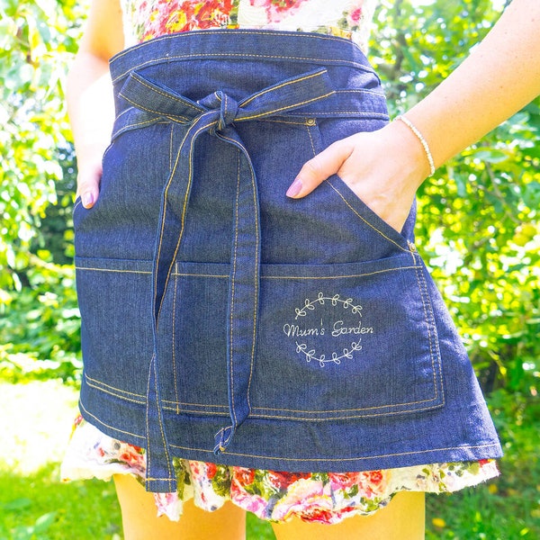 Personalisierte Taille Schürze - Bestickte Denim Schürze - Gartenschürze - Geschenk für Großeltern - Bastelschürze - Geschenke für Gärtner