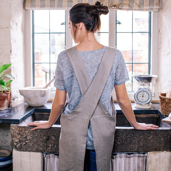 Crossback Apron Crossback Linen Apron Japanese Apron Japanese Linen Apron  Pinafore Apron Workshop Apron Crossover Apron 