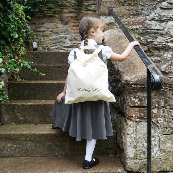 Cotton Backpack Kids - School Backpack - Girls School Backpack - School Bag for Kids -Organic Cotton Backpack - Sleepover Bag - My Name Bag