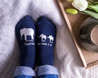 Elephant Socks - Personalised Elephant Socks - Elephant Gift - Personalised Elephant Family Socks