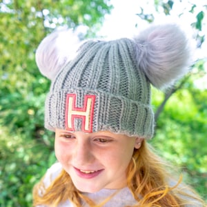 Kids Pom Pom Hat - Personalised Pom Pom Hat - Double Pom Pom Hat - Custom Kids Hat - Children&#39;s Winter Hat - Chunky Children&#39;s Hat