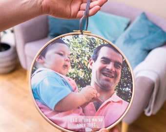 Personalised Photo Hoop- Photo Wall Hanging-  Photo Gift- You Lift Me Up Photo Hoop- Embroidery Photo Hoop - Daddy and Me Frame