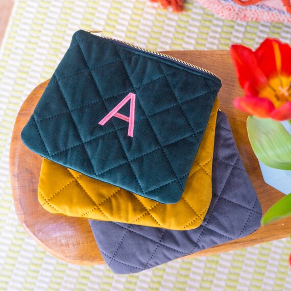 Personalised Initial Wash Bag Quilted Velvet Toiletry Pouch Initial Toiletry Bag Beauty Gifts for Her Travel Gifts for Her Etsy Canada