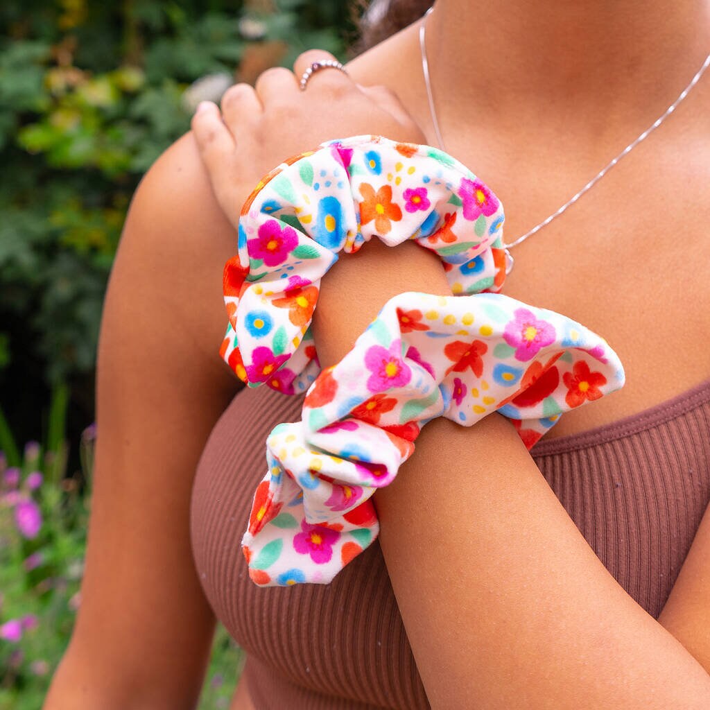La DoubleJ Giga Floral Silk Scrunchie in Blue | UK
