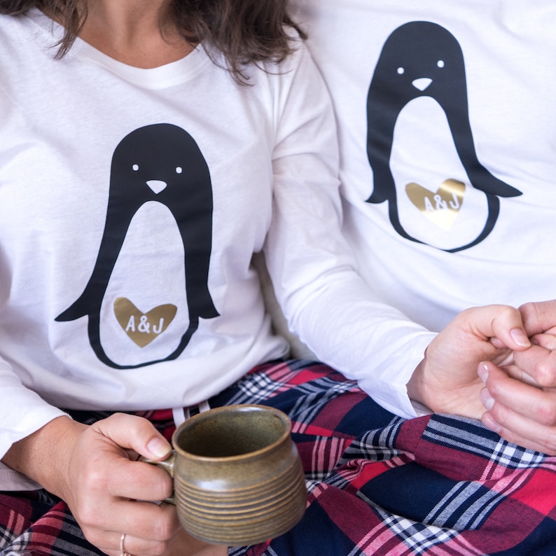 Penguin Pyjamas Penguin Couple Pyjamas Valentines Pyjamas Penguin Pajamas Matching Pyjamas image 2