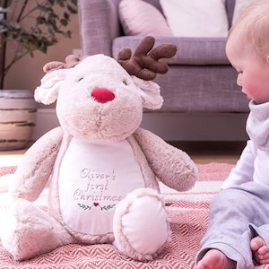 Babys First Christmas Toy - First Christmas - Reindeer Toy - Gifts for Baby - Reindeer Gifts - Personalised Toy - Embroidered Toys