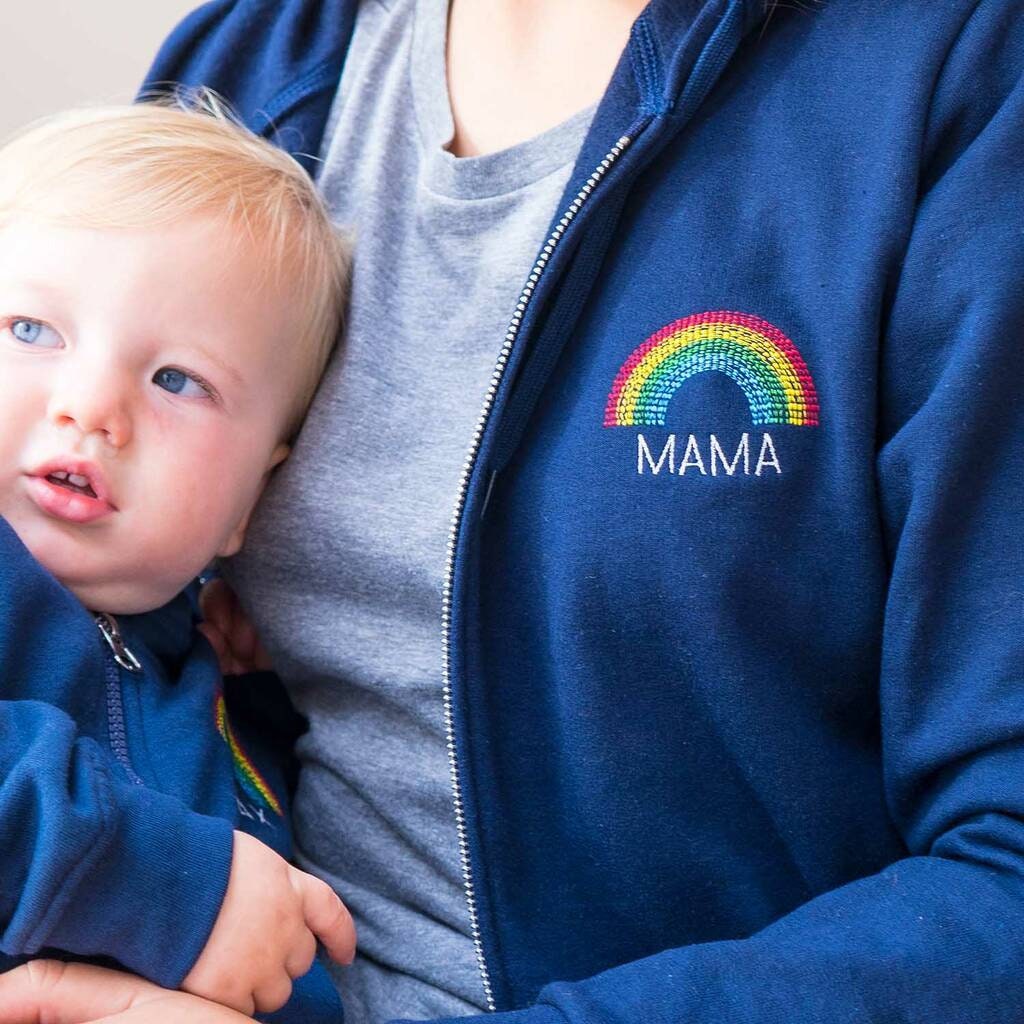 Mother Mum & Daughter Twinning Matching Hoodies Rainbow Navy Mother's Day Gift