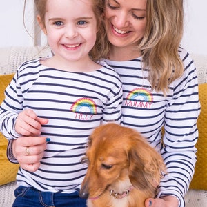 Mum and Child Matching Tops Matching Bretons Tops with Names Personalized Tops Breton Set Rainbow Print Tops Mother's Day Gifts image 3