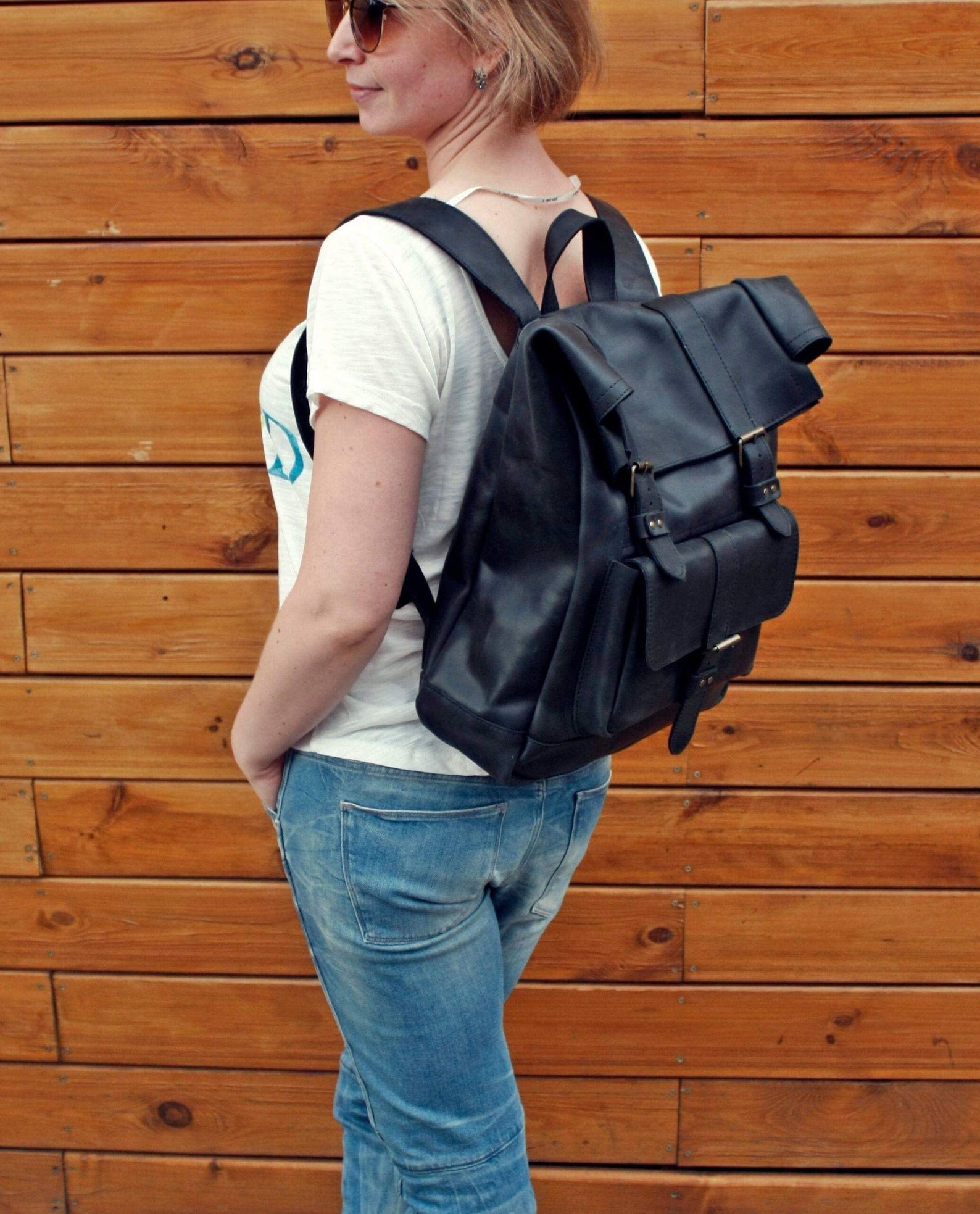 Handmade leather roll backpack vintage leather backpack for Etsy