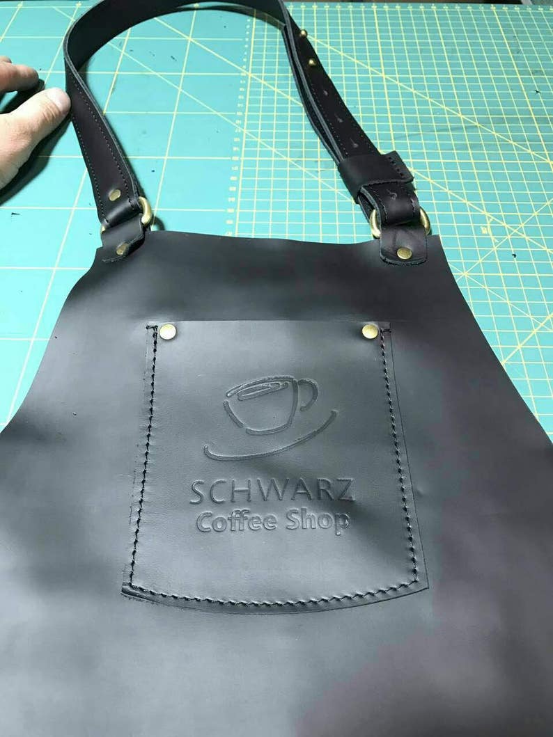 Personalized leather apron in whiskey and black colors for Etsy