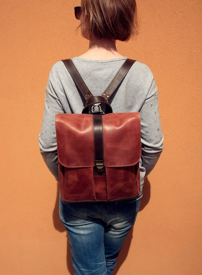 Women leather backpack Vintage leather Brown backpack. leather Etsy