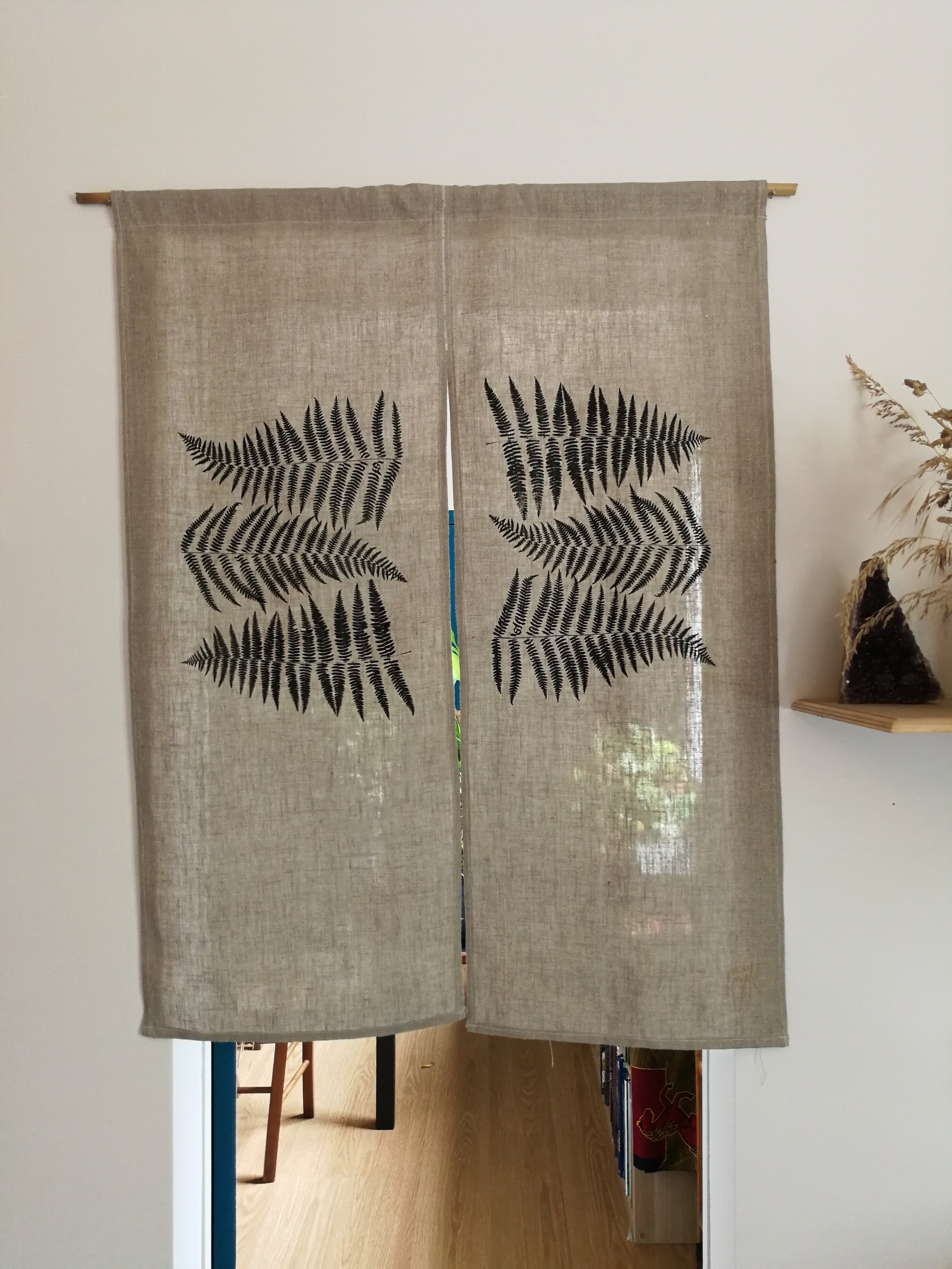 Rideau Noren Lin Naturel Petites Fougères