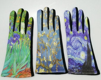 Gants hiver femmes imprimé tableaux de Vincent Van Gogh, cadeau noël pour elle, pour les artistes et amatrices art