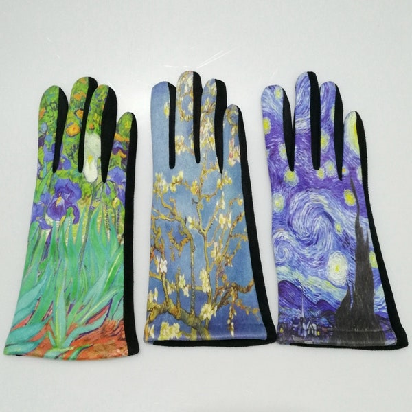 Gants hiver femmes imprimé tableaux de Vincent Van Gogh, cadeau noël pour elle, pour les artistes et amatrices art