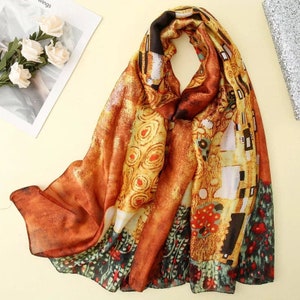 Silk scarf The Kiss of Klimt, silk scarf, Klimt, The Kiss, Valentine's Day gift, Silk Sash The Kiss of Klimt, silk sash