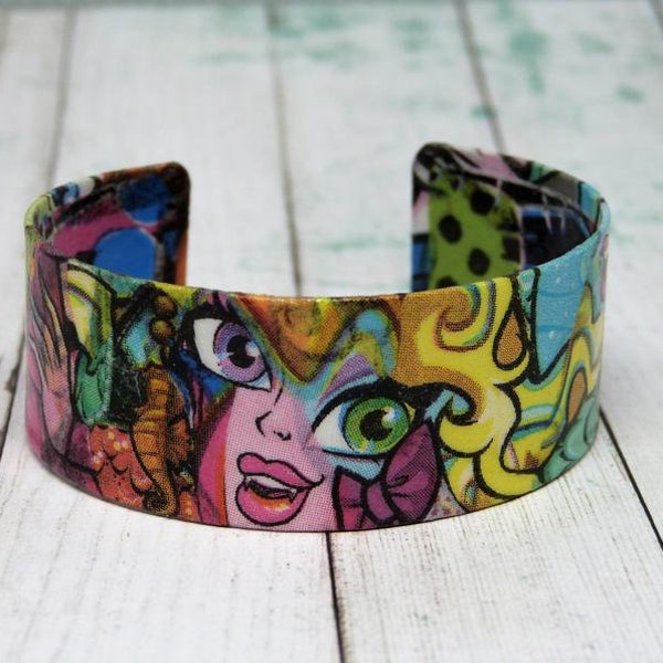 Bracelet manchette colorée style Pop Art, BD, dessins animés, bijou pop culture, bracelet manchette originale, pièce unique