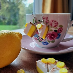 Lemon Meringue Pie earrings, miniatures, cake, polymer clay, dessert, dangle, cute