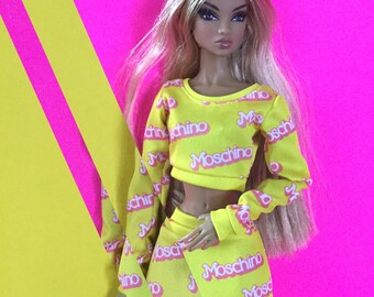 yellow clothes Inspried by Moschino,for Barbie Fashion Royalty FR2 and another 1/6 scale doll