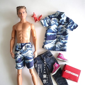 Miniature of Hawaii shirt pants JAPANESE SEA WAVE for Fashion Royalty,Ken image 7