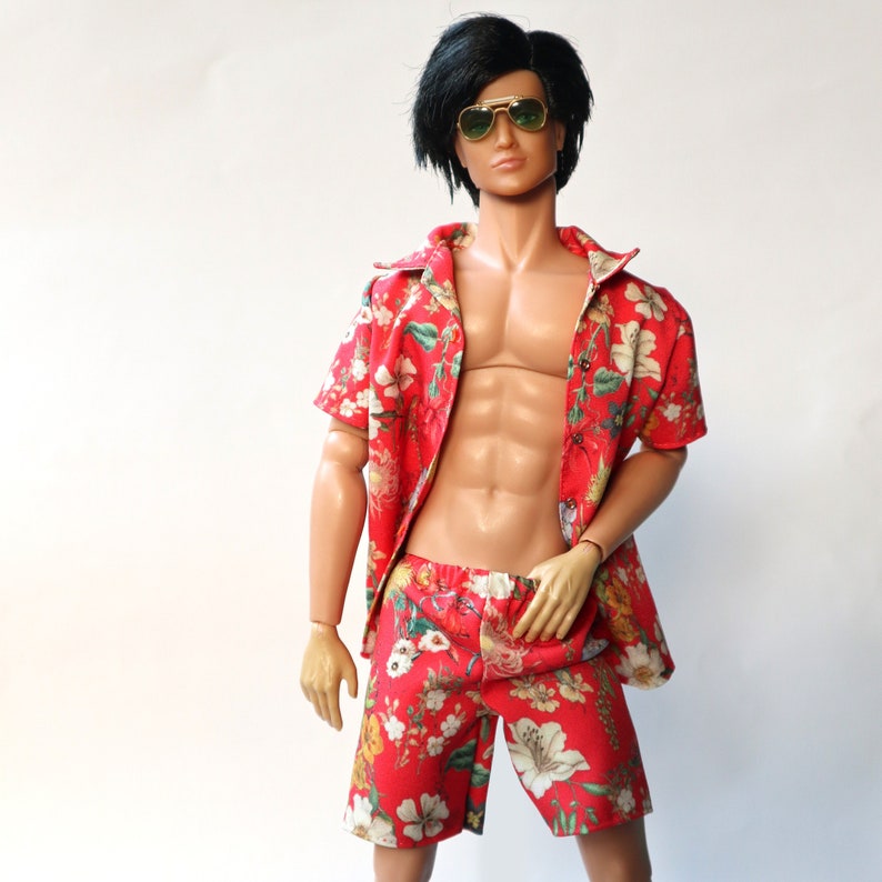 Miniature of Hawaii shirt pants Flower on Red for Fashion Royalty,Ken image 2