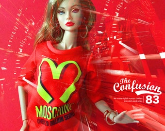 McDonald Dress Inspried by Moschino , for Fashion doll 12 Inches, Fashion Royalty FR2 and another 1/6 scale doll