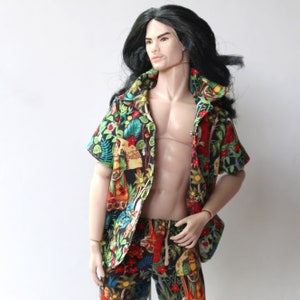 Miniature of Hawaii shirt + pants (Frida on Black) for Fashion Royalty,Ken