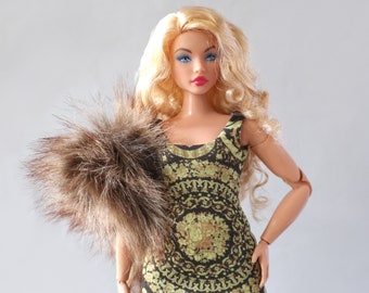 Baroque Dress + Fur for curvy Fashion doll 12 Inches (Doll Outfits)