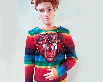 Long sleeves shirt + pants (rainbow&tiger) for Fashion Royalty,Ken