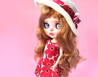 mini dress for Neo Blythe (Red Flower on Minidress)